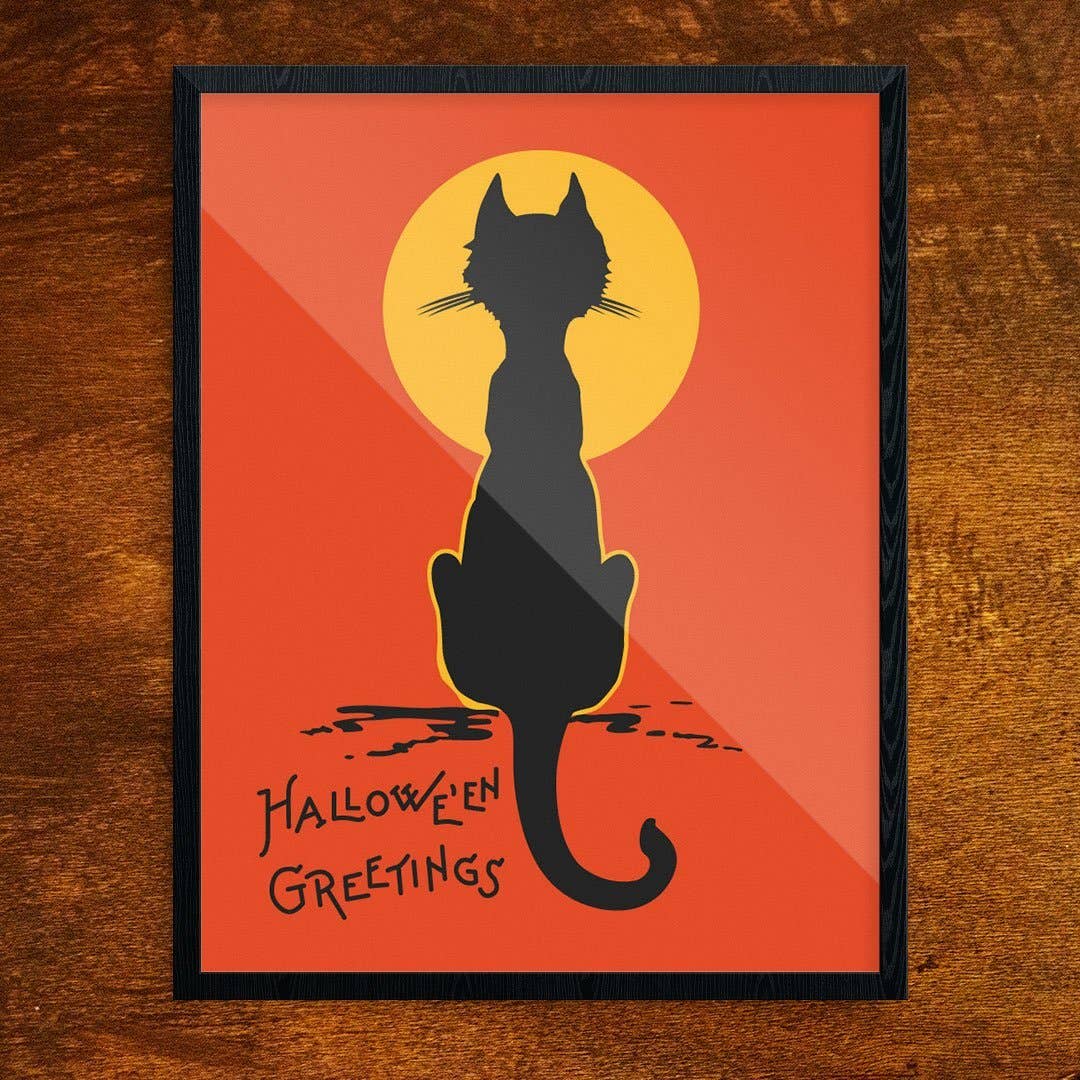 8" x 10 Halloween Greetings Cat & Moon Print