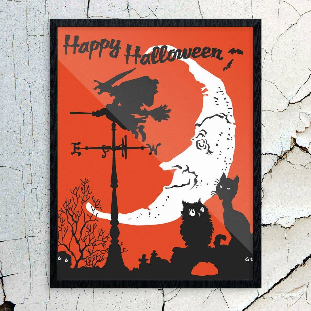 8" x 10 Happy Halloween Witch & Moon Print