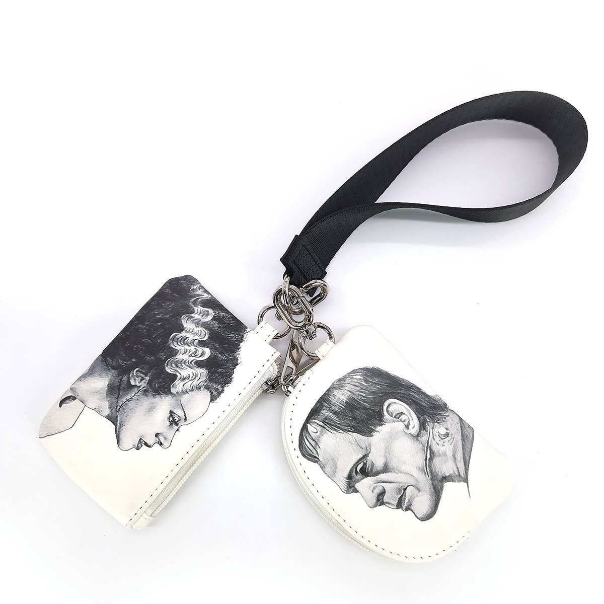 Bride & Frankenstein Duo – Glow-in-the-Dark Wristlet Set (2-Piece Vinyl Pouches)