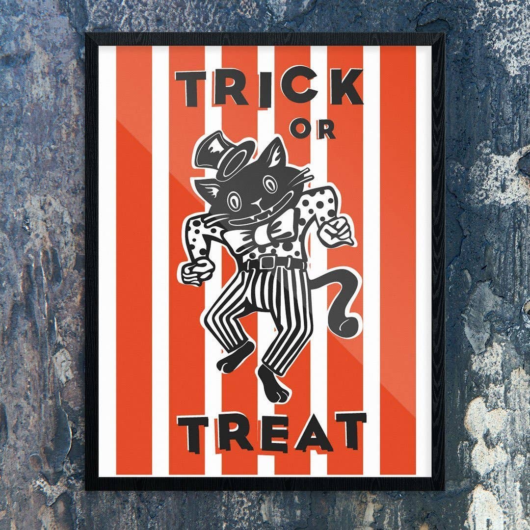 8" x 10 Halloween Trick or Treat Dancing Cat Print