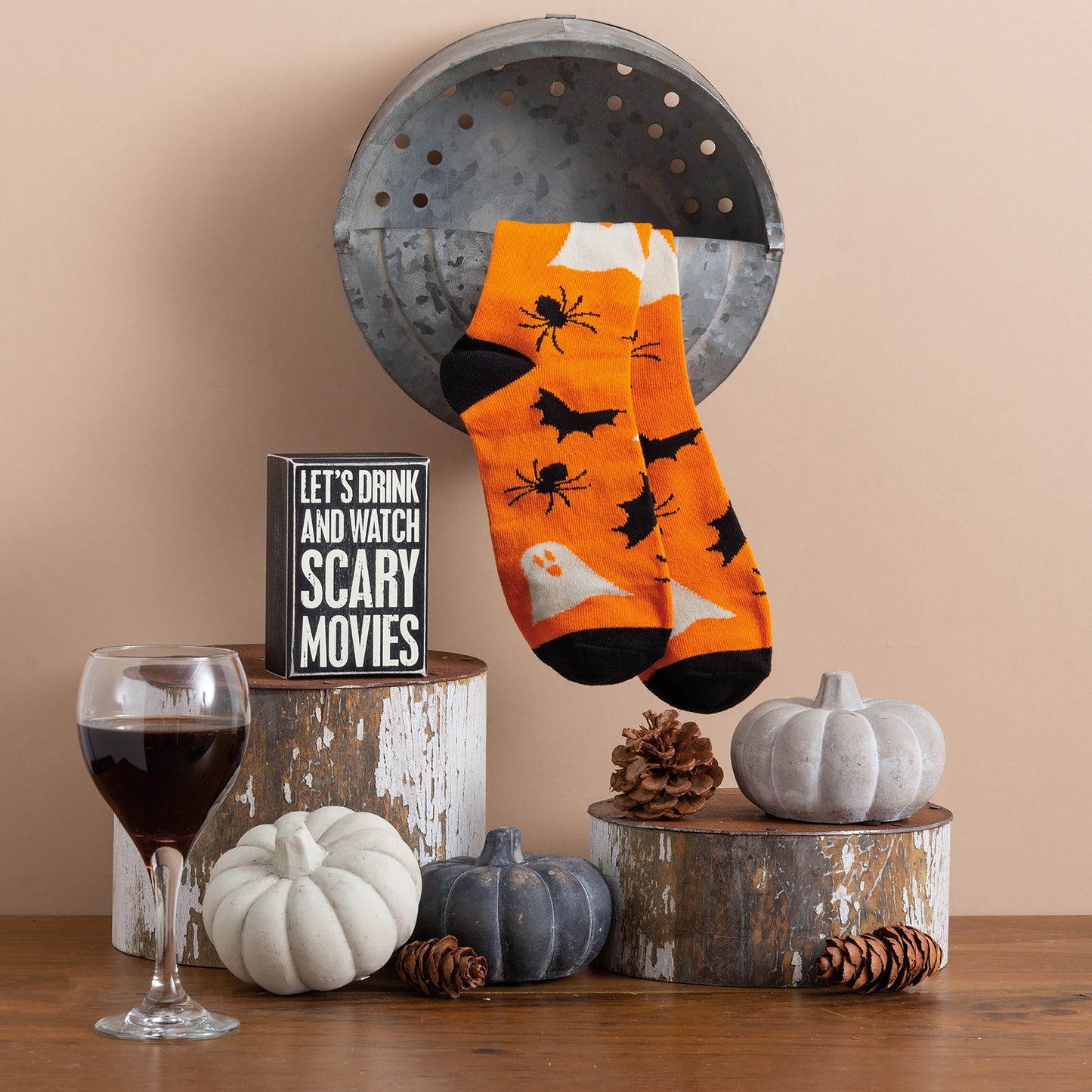 Drink And Watch Scary Movies Box Sign And Sock Set