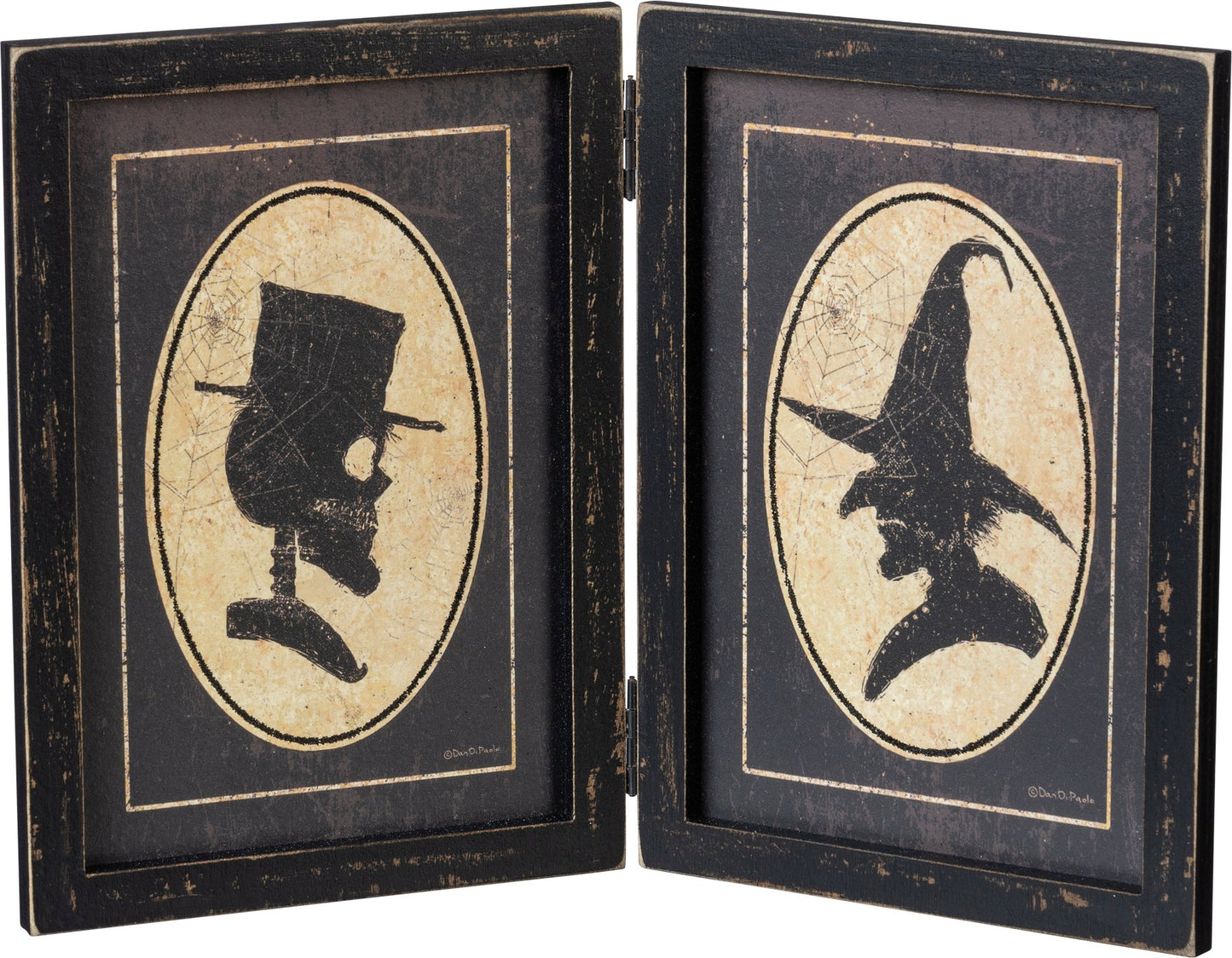 Skeleton & Witch Portraits Hinged Sign – Vintage-Style Halloween Décor