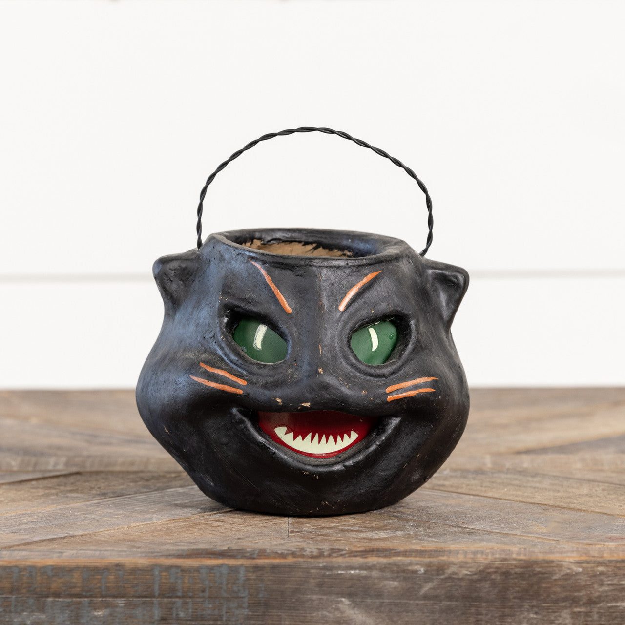 Vintage Black Cat Head Bucket – Paper Mâché Halloween Collectible