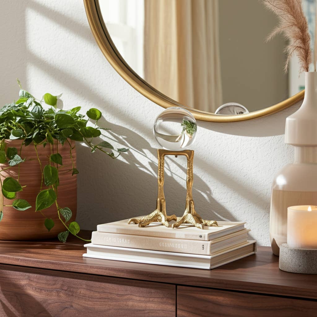 Metal Bird Feet Holding Clear Ball - Gold, 8 in.