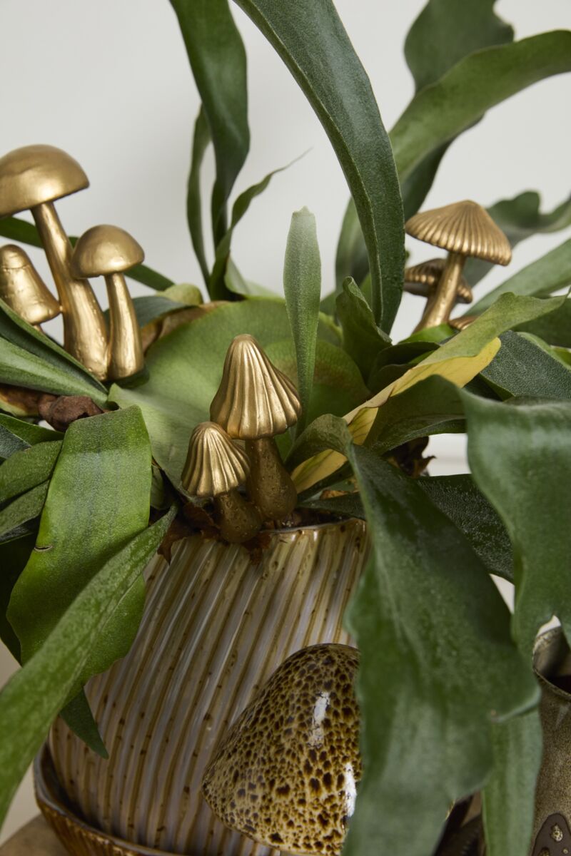 Troop Mushroom Plant Sticks – Set of 3 Gold Resin Plant Picks