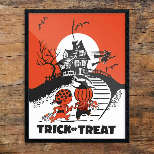 11'' x 14'' Halloween Trick or Treat Haunted House Print