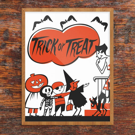 11'' x 14'' Halloween Trick Or Treaters at The Door Print