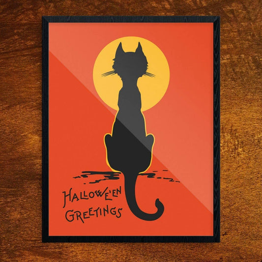 8" x 10 Halloween Greetings Cat & Moon Print