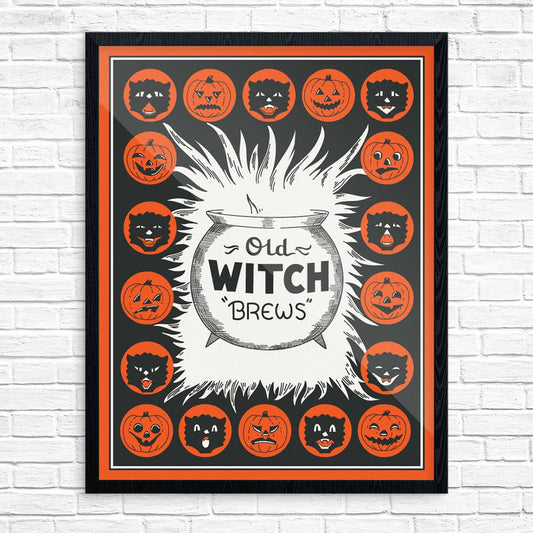 8" x 10  Halloween Old Witch Brews Cats & Pumpkins Print