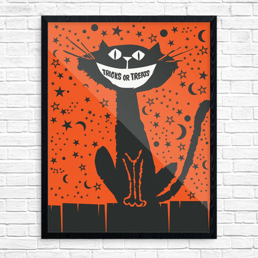8" x 10 Halloween Tricks or Treats Cat & Stars Print