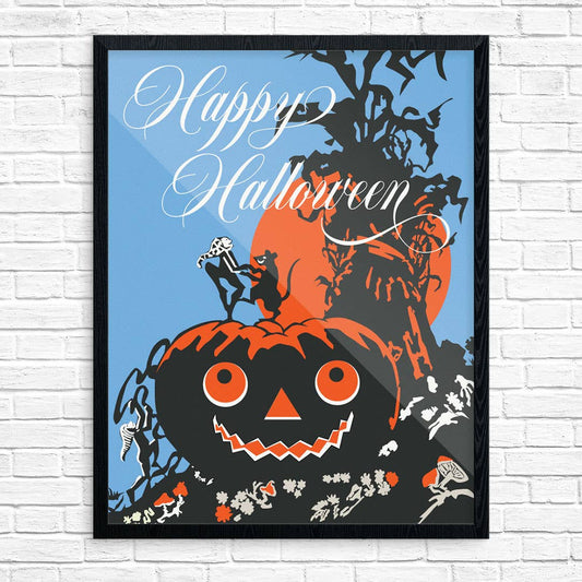 11" x 14 Happy Halloween Pumpkin & Dancing Mouse Print