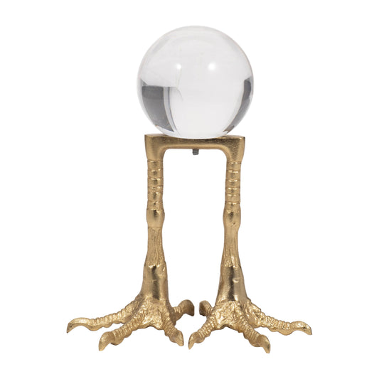 Metal Bird Feet Holding Clear Ball  - Gold, 8 in.