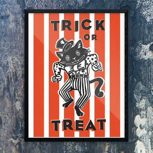 8" x 10 Halloween Trick or Treat Dancing Cat Print