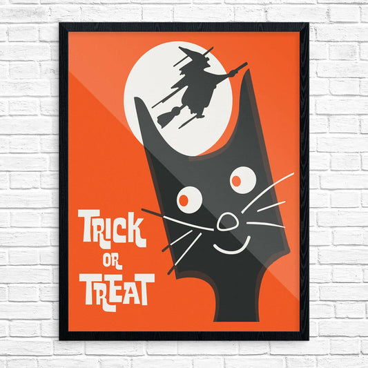 8" x 10 Halloween Trick or Treat Cat & Flying Witch Print