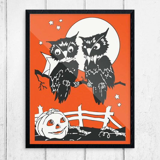 8" x 10 Halloween Owls & Moon Print
