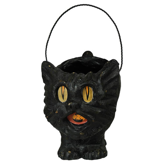 Black Vintage Cat Bucket – Paper Mâché Halloween Collectible