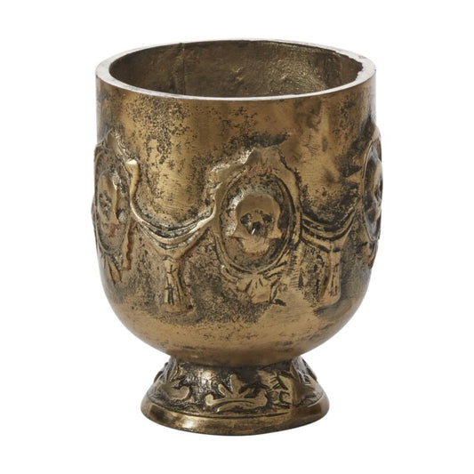 Agatha Footed Pot – Antiqued Gold Metal Gothic Planter (5.5")