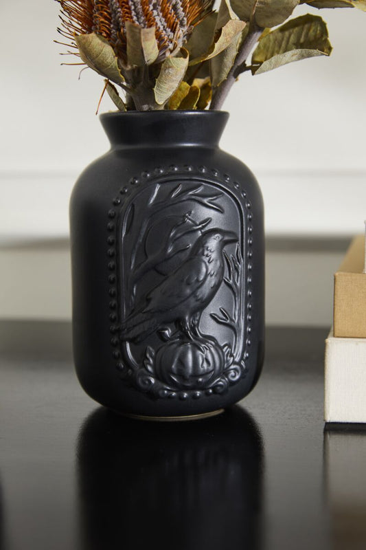Black Magic Vase – Ceramic Raven Accent Vase (6.5")