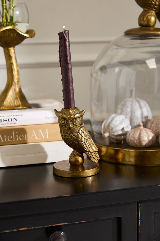 Strix Owl Candleholder – Gold Metal Taper Holder