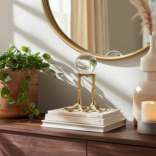 Metal Bird Feet Holding Clear Ball  - Gold, 8 in.