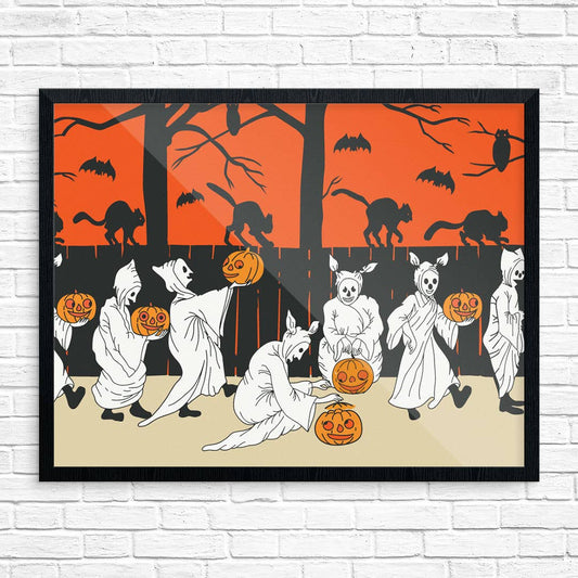 8" x 10 Halloween Ghost & Jack-O-Lantern Parade Print
